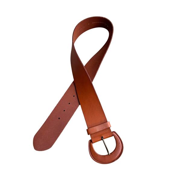 Anthropologie leather belt size S British camel tan wide waist adjustable chic - Picture 2 of 8